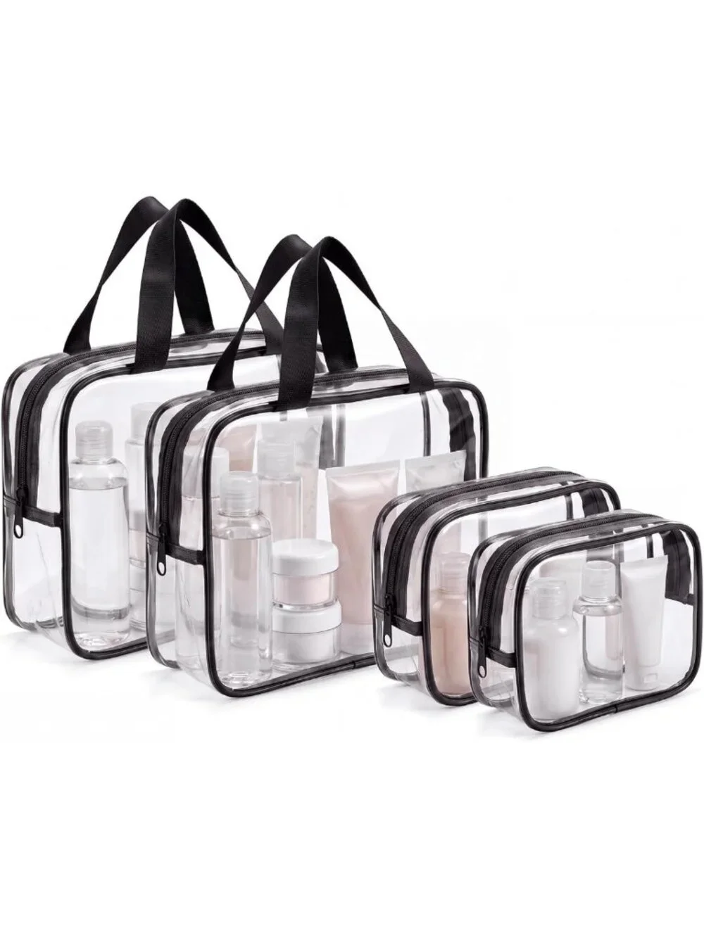 4 Pack Clear Travel Makeup & Toiletry Bags for Women - Stylish Cosmetic
